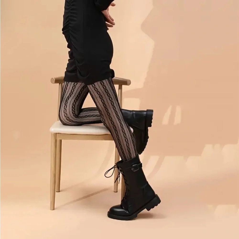 Twist Pattern Black Pantyhose,‎ Sexy Slim Fit Footed Pantyhose One Size